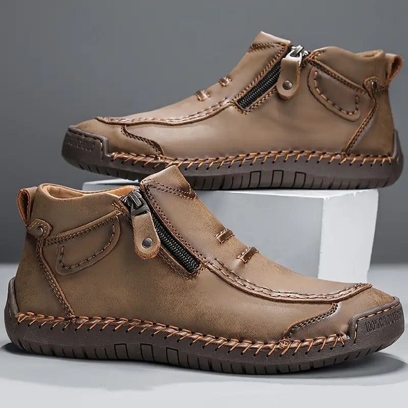 Khaki side-zip moc-toe ankle boots