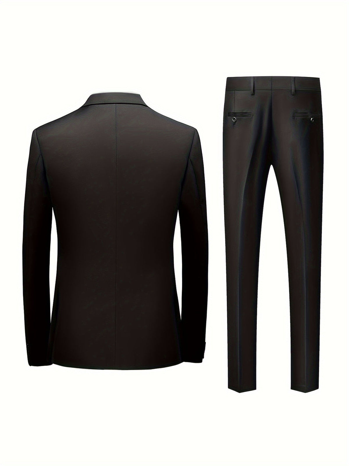 Back of the black suit jacket and trousers