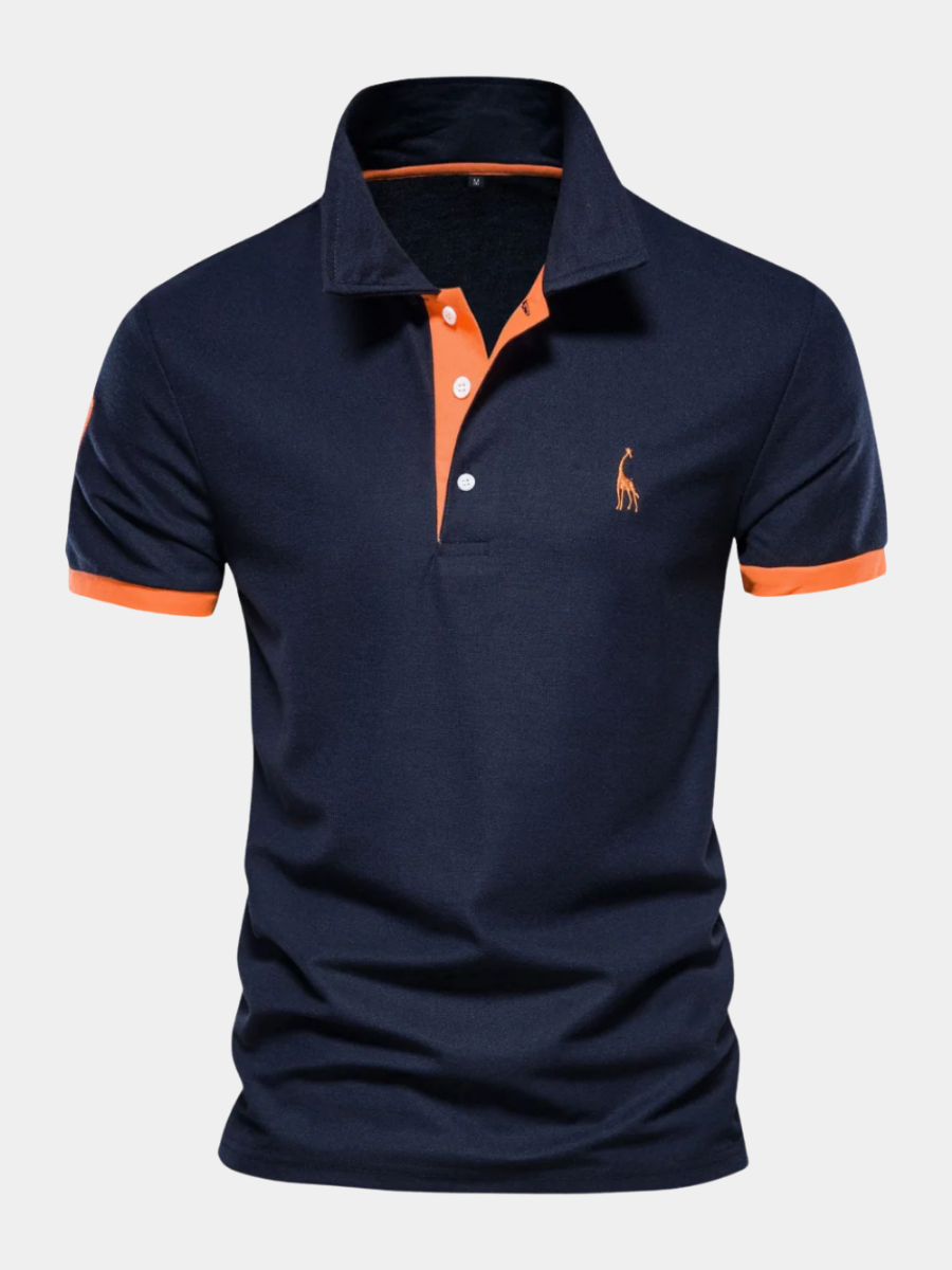 Navy blue contrast cuff polo shirt front