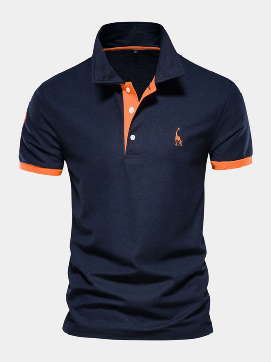 Navy blue contrast cuff polo shirt front