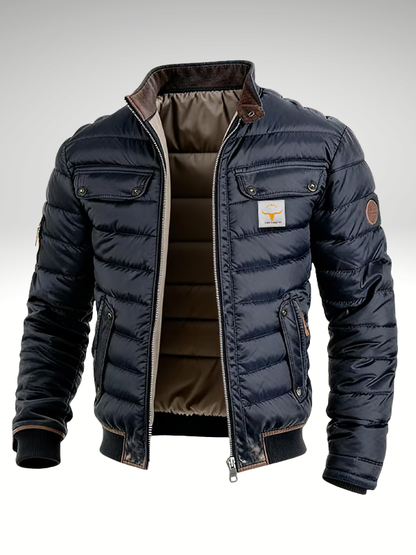 Navy stand-collar puffer jacket