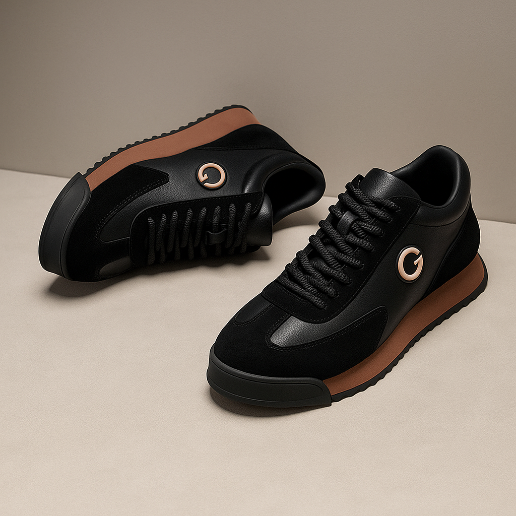 Black two-tone retro sneakers from the side
