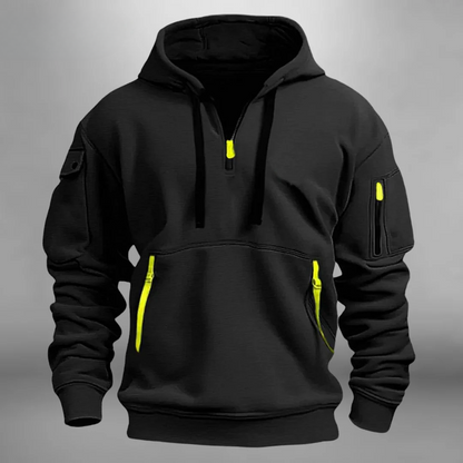Black half-zip utility hoodie