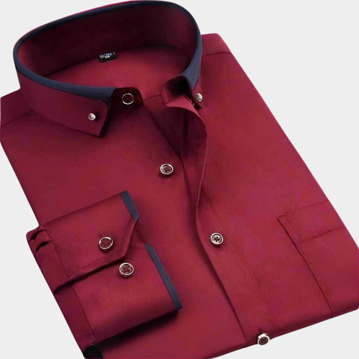 Burgundy contrast trim button-down shirt folded