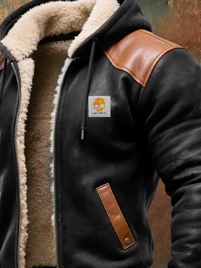Sherpa-lined hood of the black jacket
