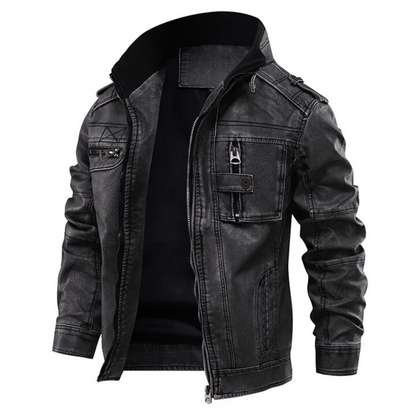 Black hooded moto jacket