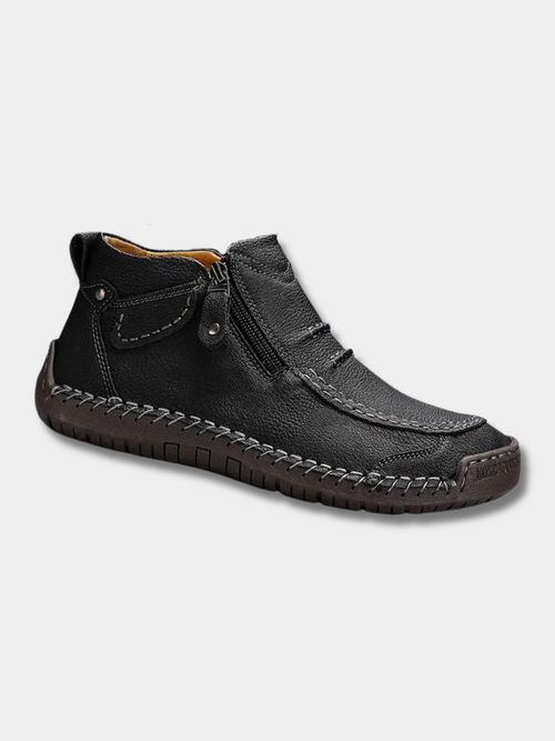 Black side-zip moc-toe ankle boot
