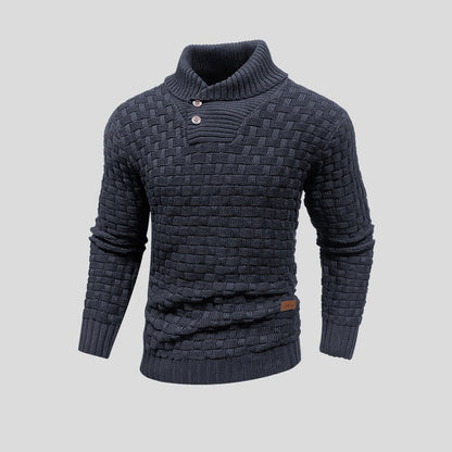 Charcoal basketweave shawl collar sweater