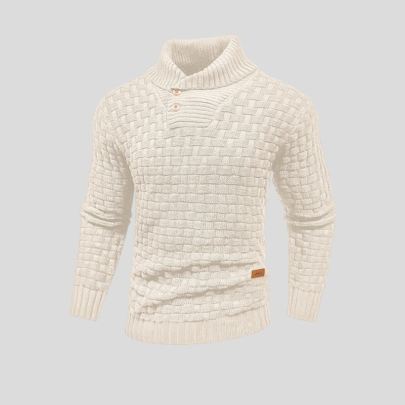 Cream basketweave shawl collar sweater