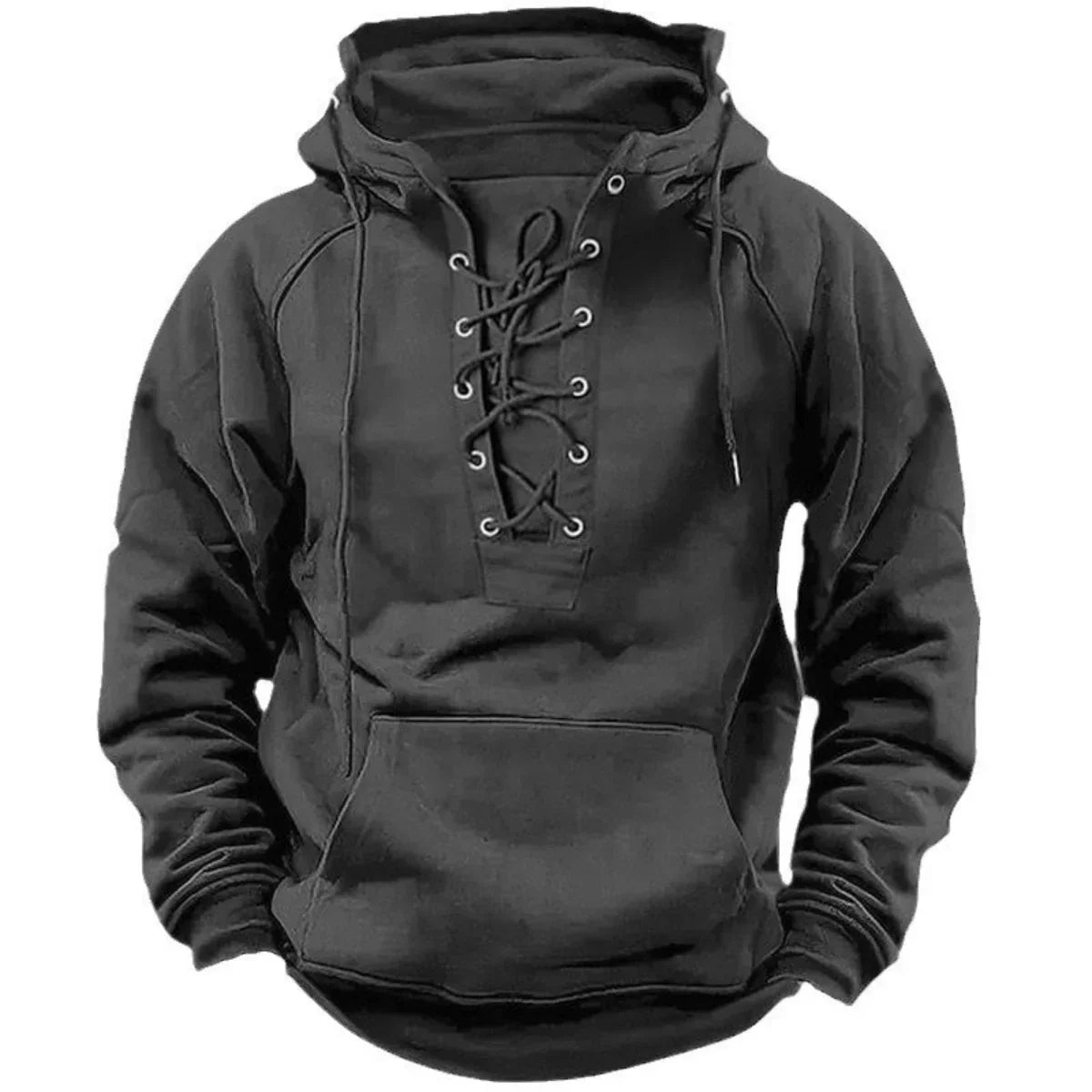 Gray lace-up neck pullover hoodie