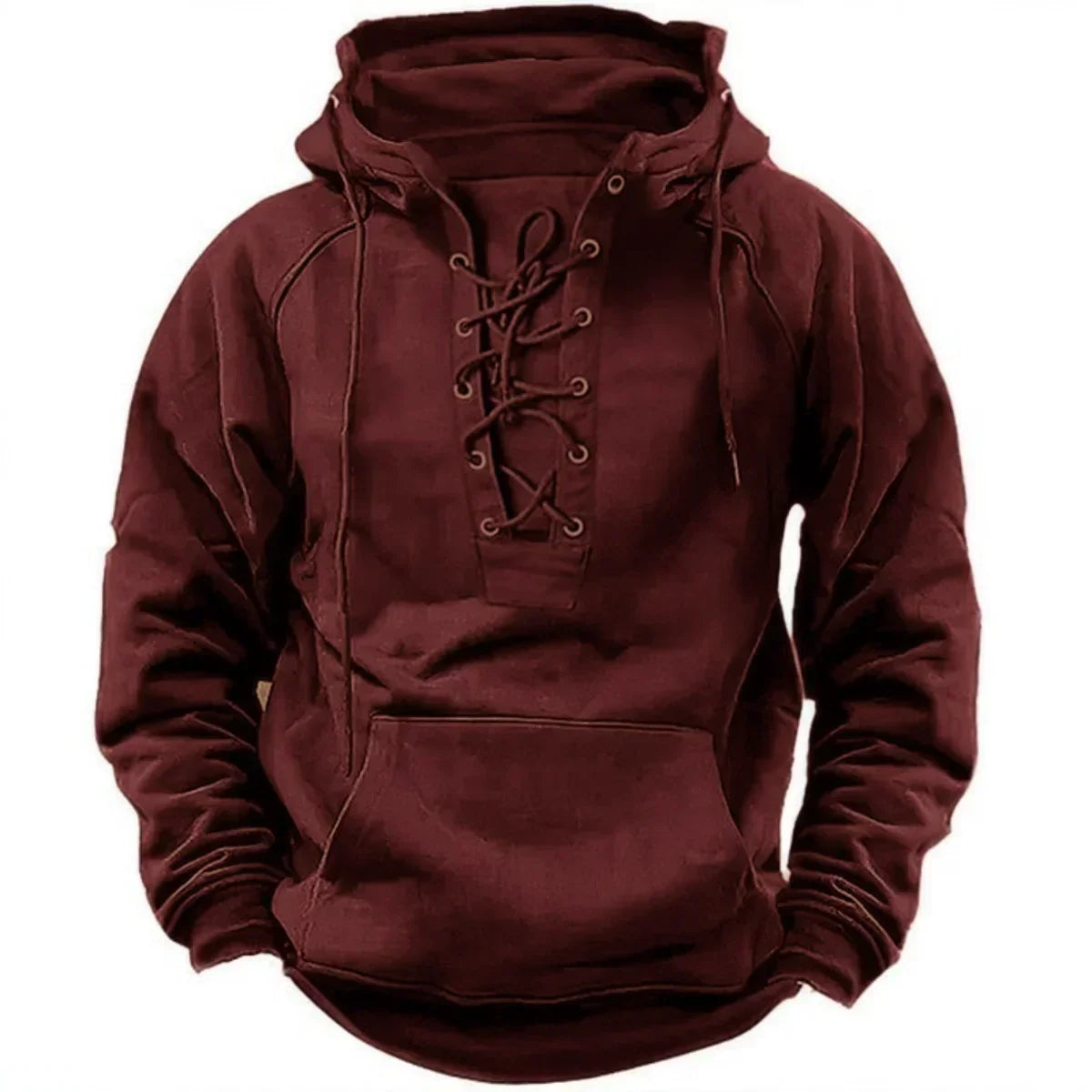 Red lace-up neck pullover hoodie