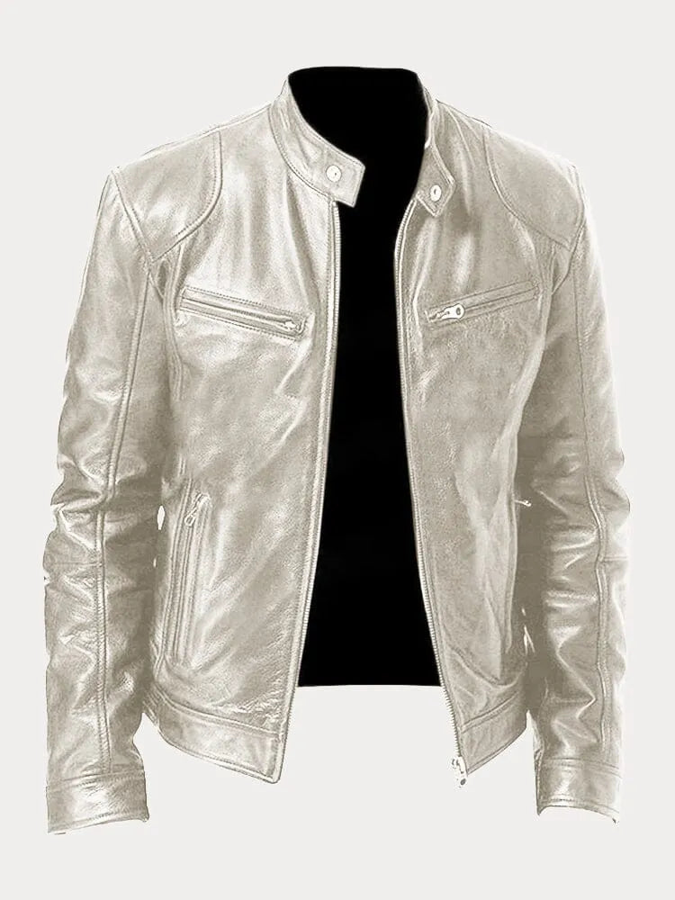 Silver stand-collar cafe racer jacket