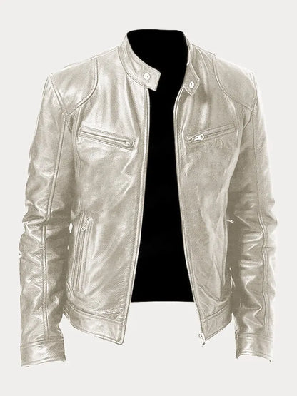 Silver stand-collar cafe racer jacket