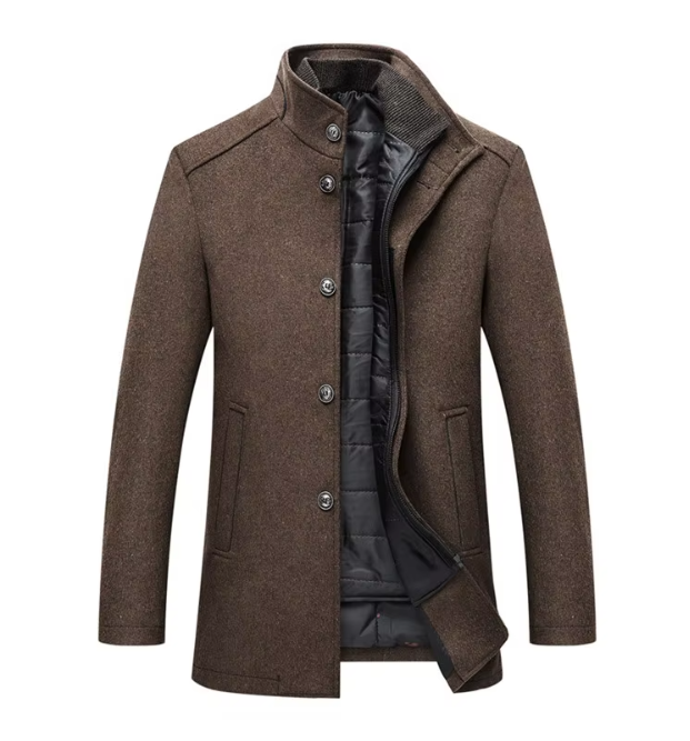 Brown layered stand-collar coat