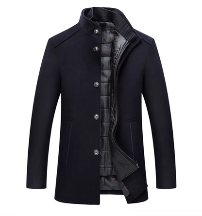 Navy blue layered stand-collar coat
