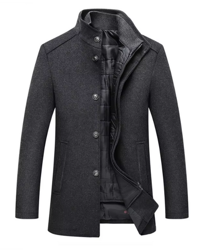 Gray layered stand-collar coat