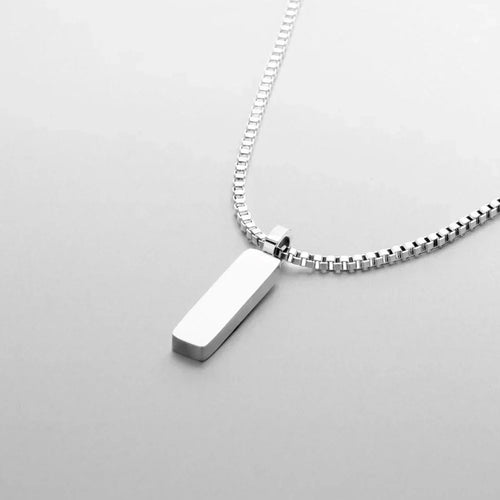 Silver-tone bar pendant on a fine box chain