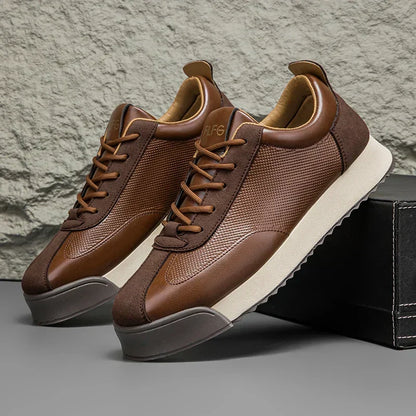 Brown perforated lace-up sneakers
