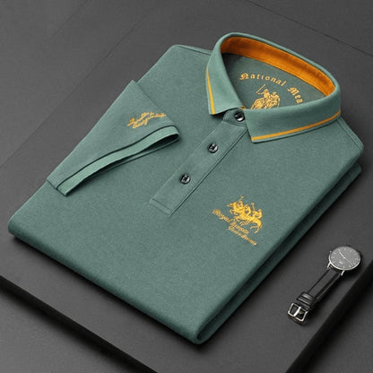 Green contrast collar polo shirt folded