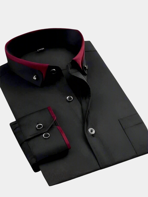 Black contrast-collar button-down shirt, folded