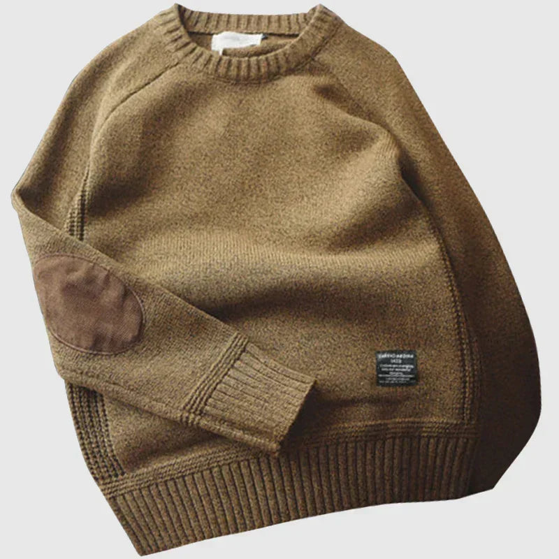 Brown elbow-patch crew neck sweater