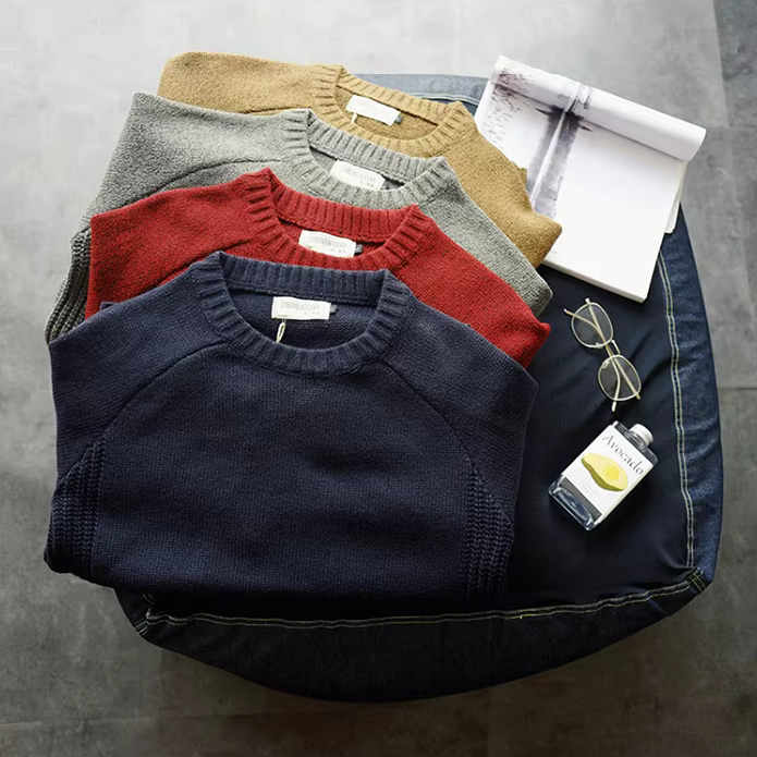 Elbow-patch crew neck sweaters in four colors