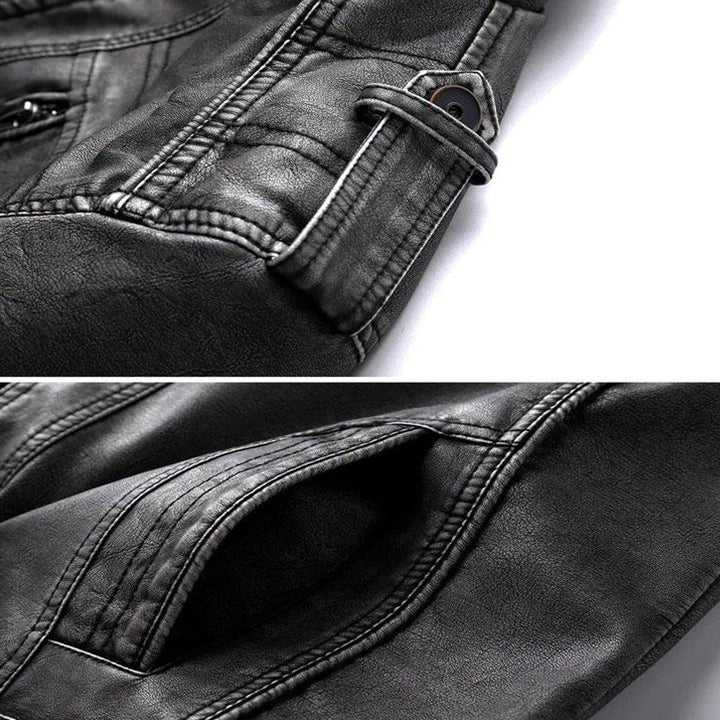 Close-up details of the black moto jacket