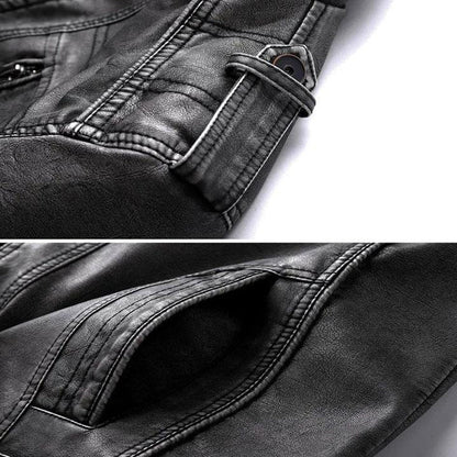 Close-up details of the black moto jacket