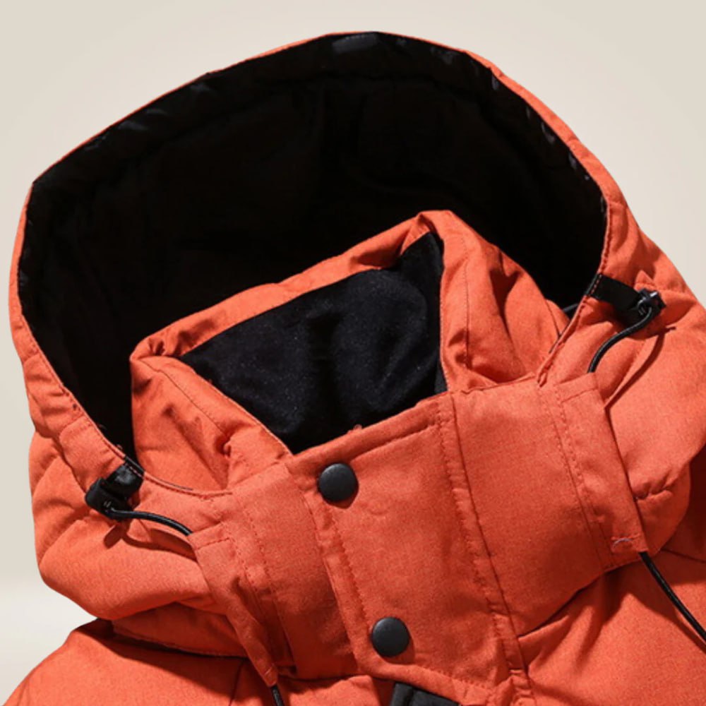 Hood with drawcord and lined collar