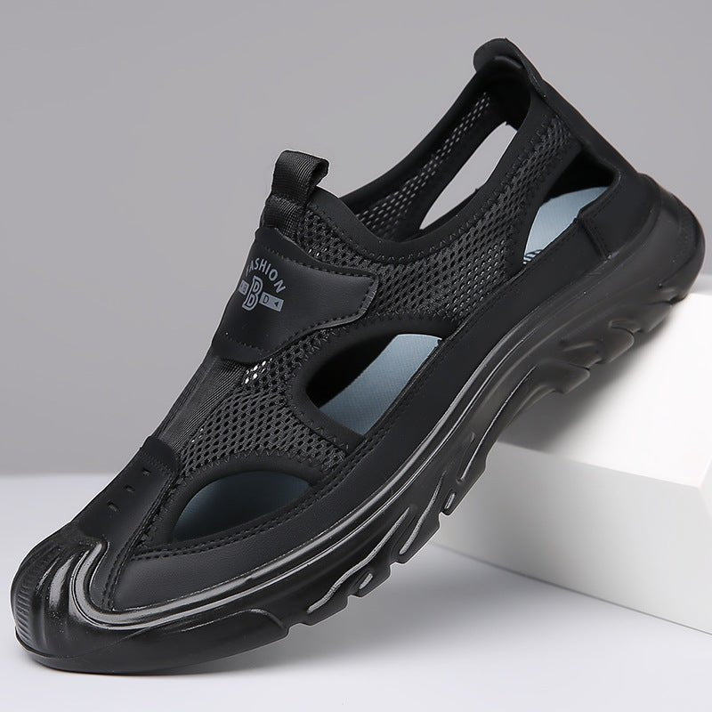 Black closed-toe mesh hiking sandal