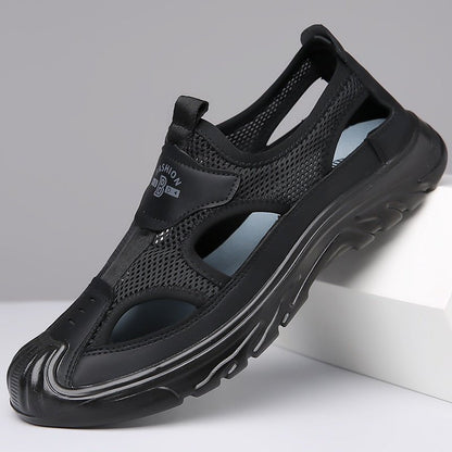 Black closed-toe mesh hiking sandal