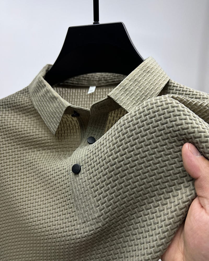 Khaki long-sleeve waffle knit polo