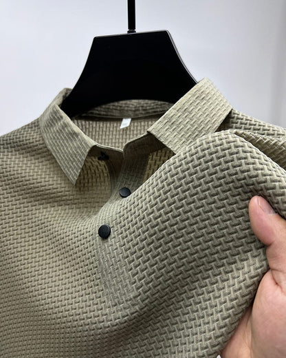 Khaki long-sleeve waffle knit polo