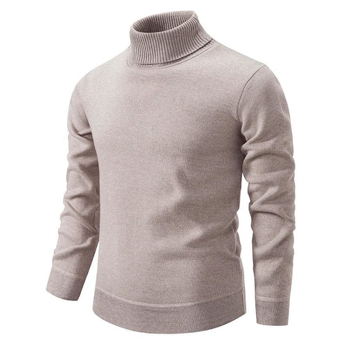 Beige fine-knit turtleneck sweater